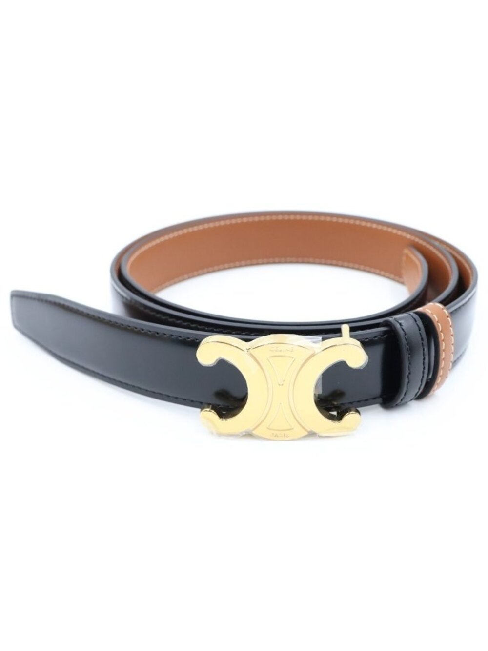 Celine Triomphe Leather Belt Gold Black Brown